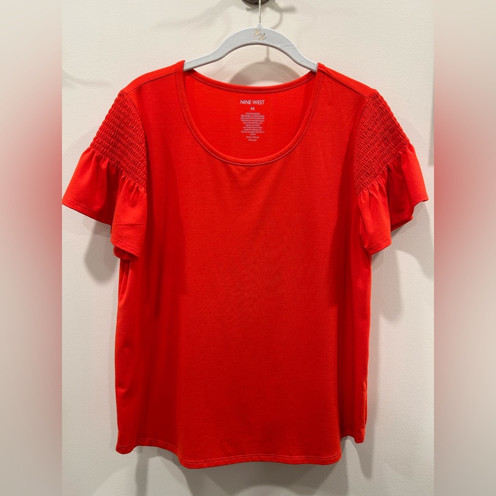 Nine West Vibrant Orange Short Sleeve Top size M